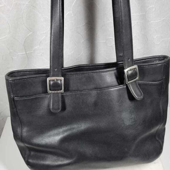 Vintage Coach Legacy Tote Bag Black‎ Soft Leather Compartments Shoulder Straps - Picture 3 of 16